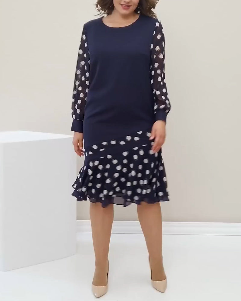 Kleid Rundhals Langarm Polka Dot