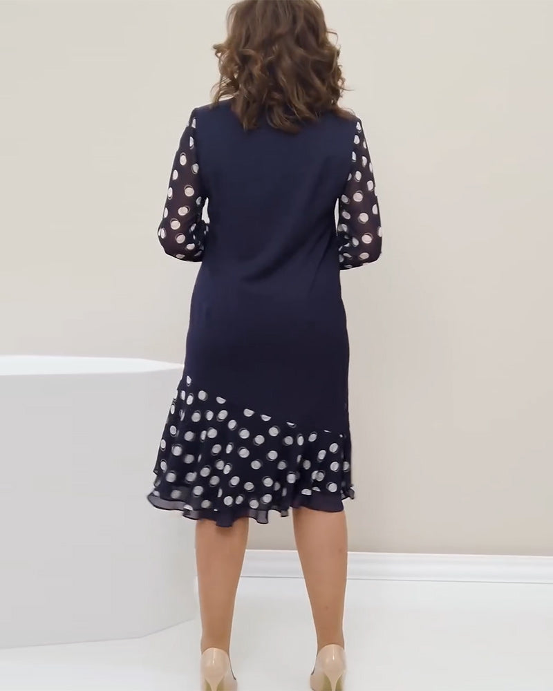 Kleid Rundhals Langarm Polka Dot