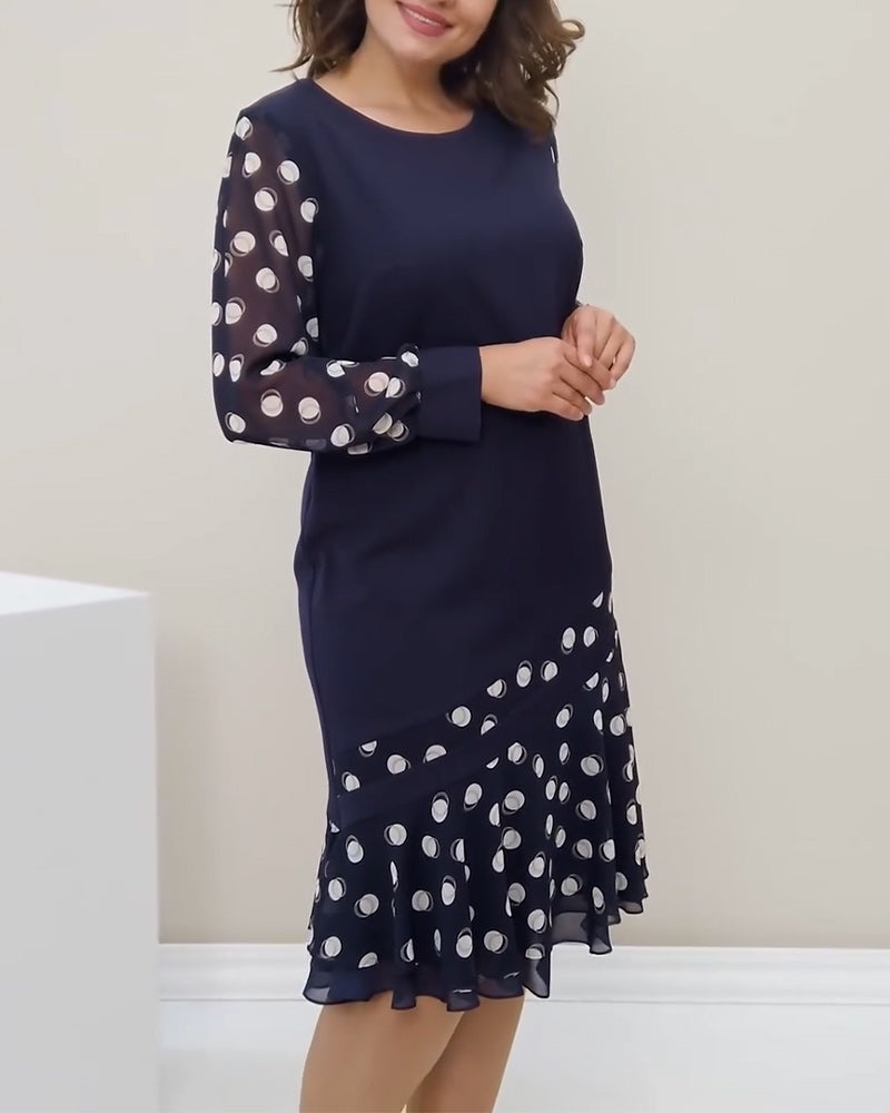 Kleid Rundhals Langarm Polka Dot