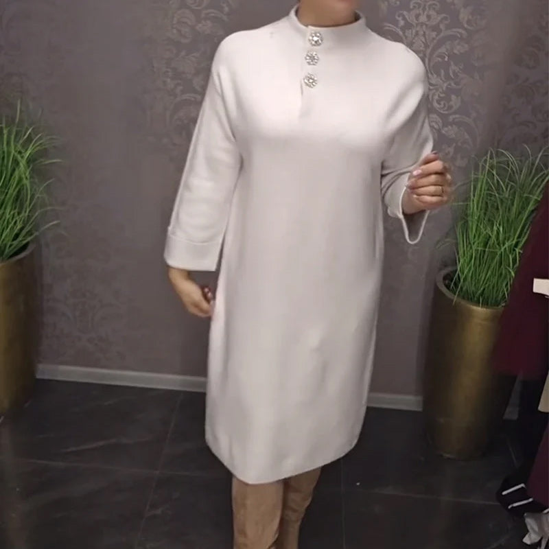 Einfarbiges, elegantes Kleid mit langen Ärmeln