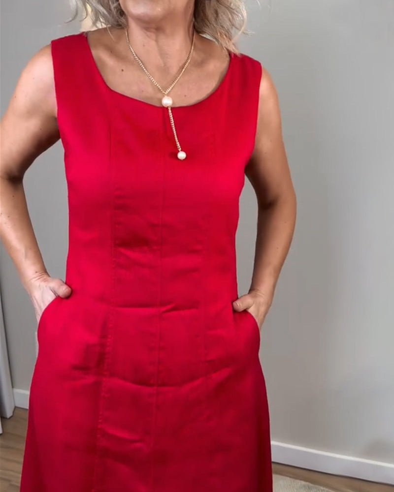 Casual Ärmelloses Kleid Mit Einfarbigkeit