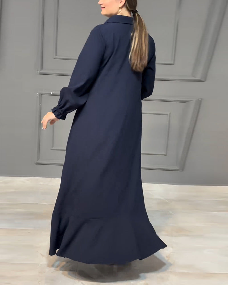 Hemdblusenkleid mit Knopfleiste und Laternenärmeln