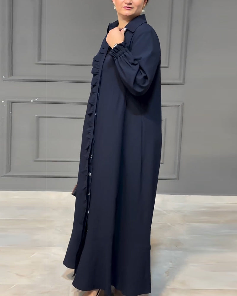 Hemdblusenkleid mit Knopfleiste und Laternenärmeln