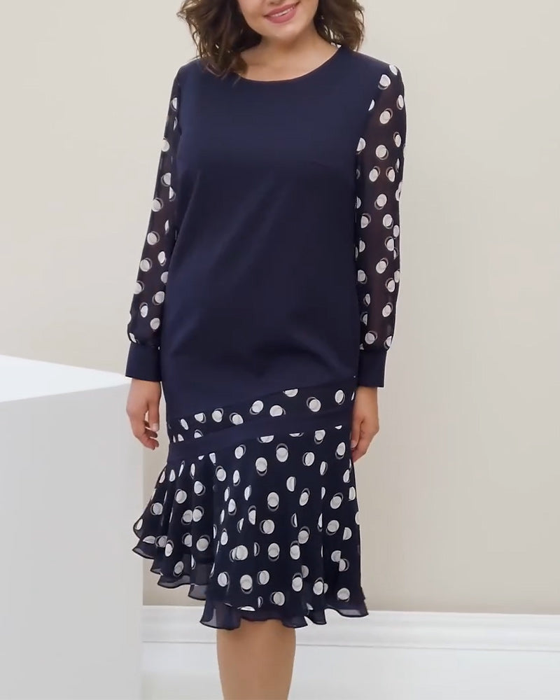 Kleid Rundhals Langarm Polka Dot