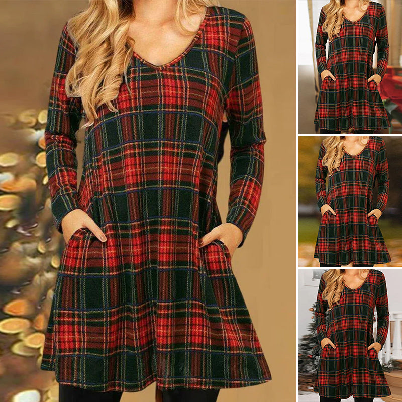 Lockeres Kleid mit weihnachtlichem kariertem Print