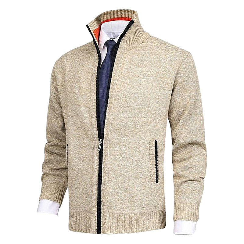 Herrenmode einfarbig Stehkragen Strickjacke