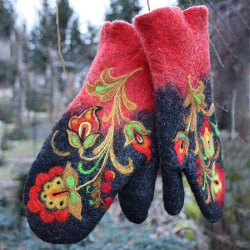 Weihnachten Blumenstick- Handschuhe