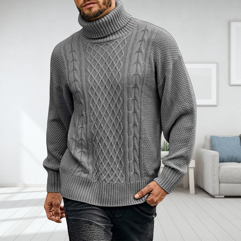 Einfarbiger Langärmliger Gestrickter Rollkragenpullover für Herren