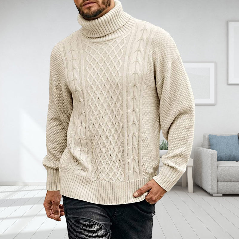 Einfarbiger Langärmliger Gestrickter Rollkragenpullover für Herren