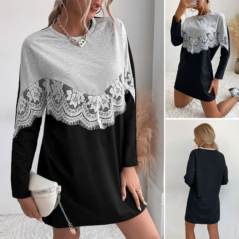 Lässiges Spitze-Sweatshirtkleid