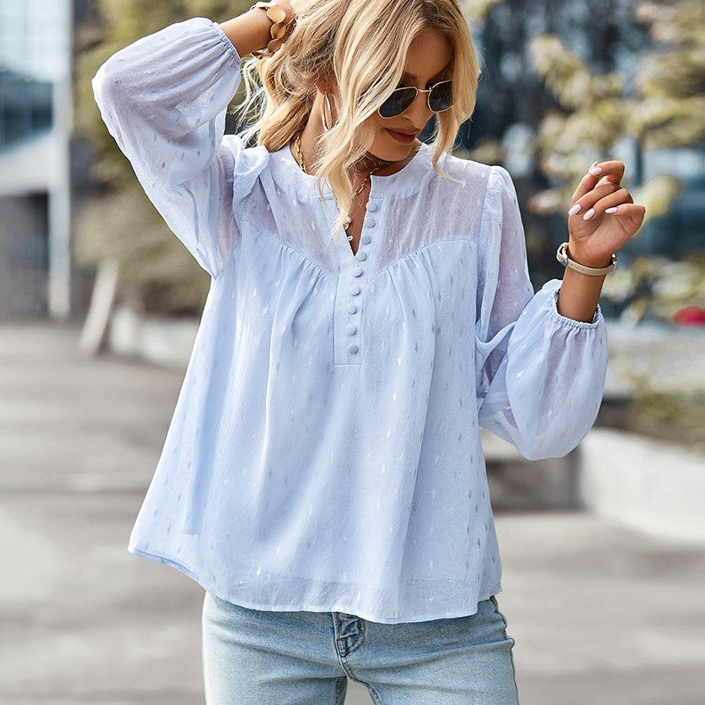 Polka Dot Chiffon Long Sleeve Shirt